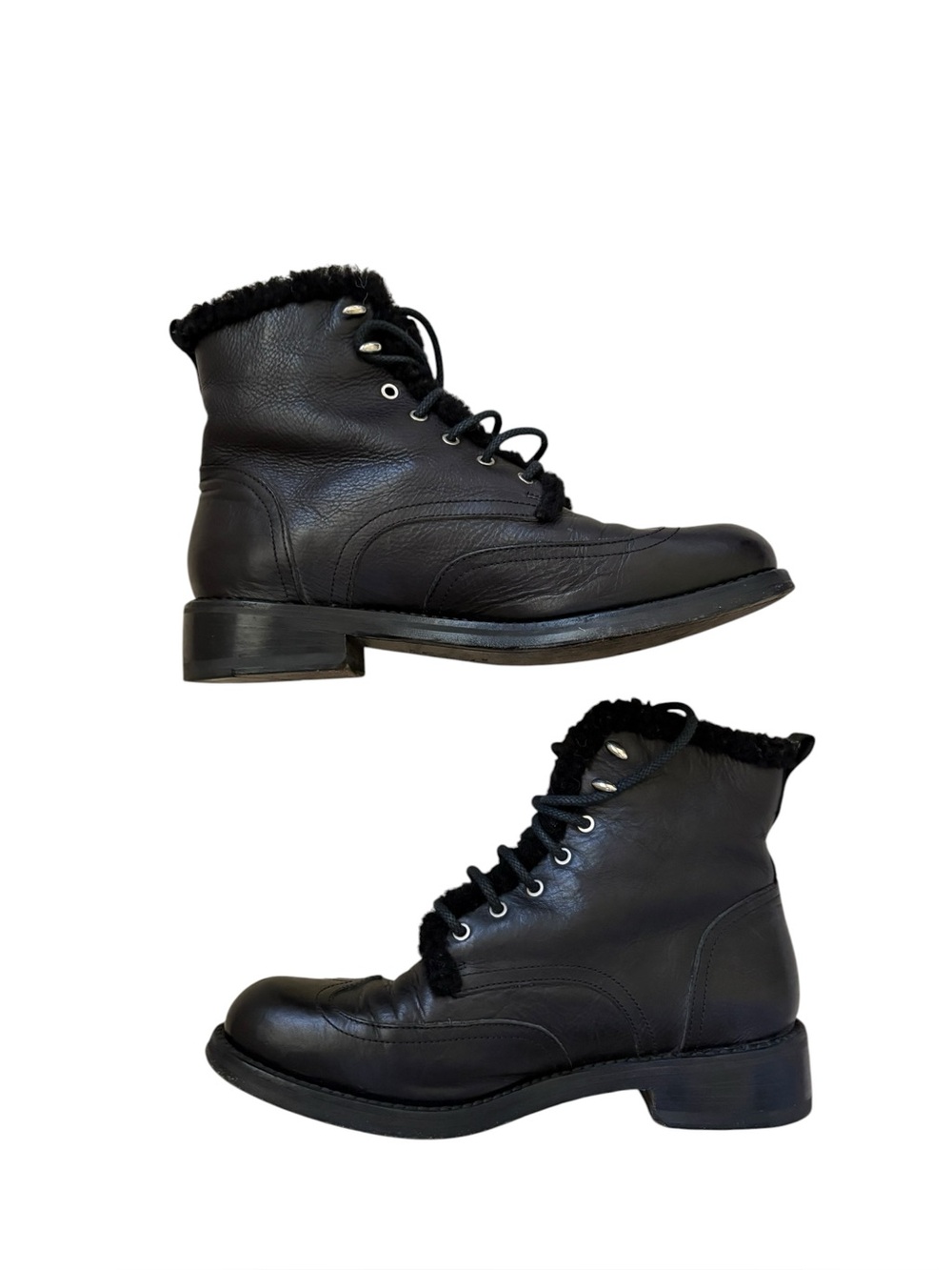 Rag & Bone Made in Italy Leather Cozen Shearling-Lined Combat Boots Black Size 8